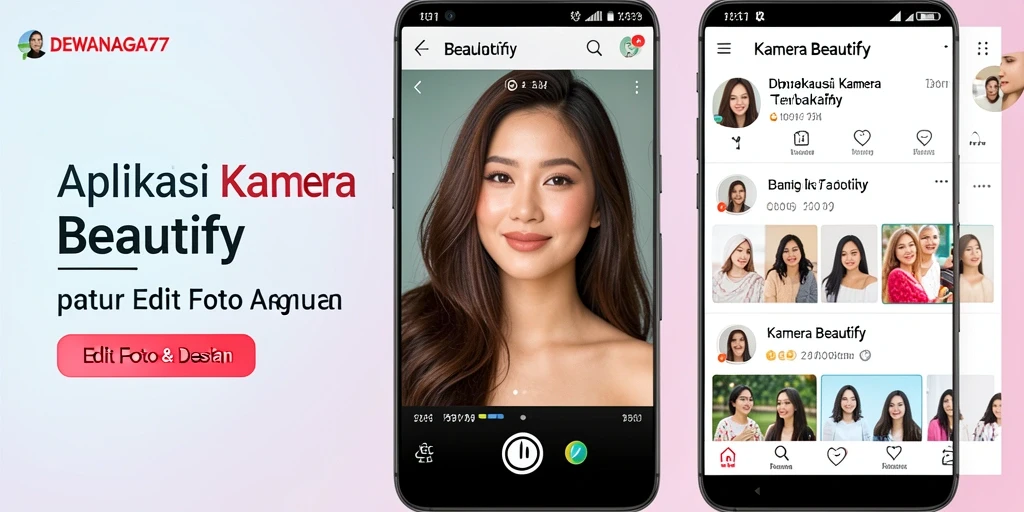 Screenshot aplikasi DEWANAGA77 menampilkan fitur Kamera Beautify yang inovatif.