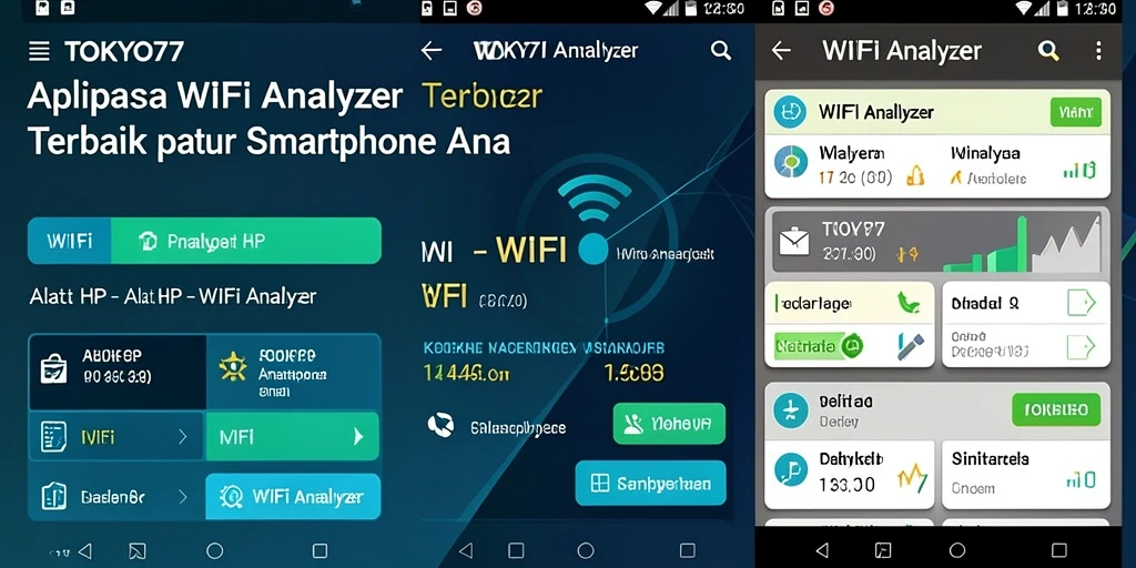 Tampilan utama aplikasi WiFi Analyzer TOKYO77 dengan informasi jaringan.